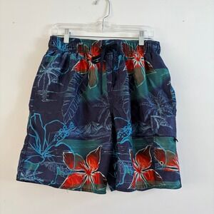 Croft & Barrow Mens Tropical Hibiscus Floral Swim Trunks Navy Blue Sz M RN137834